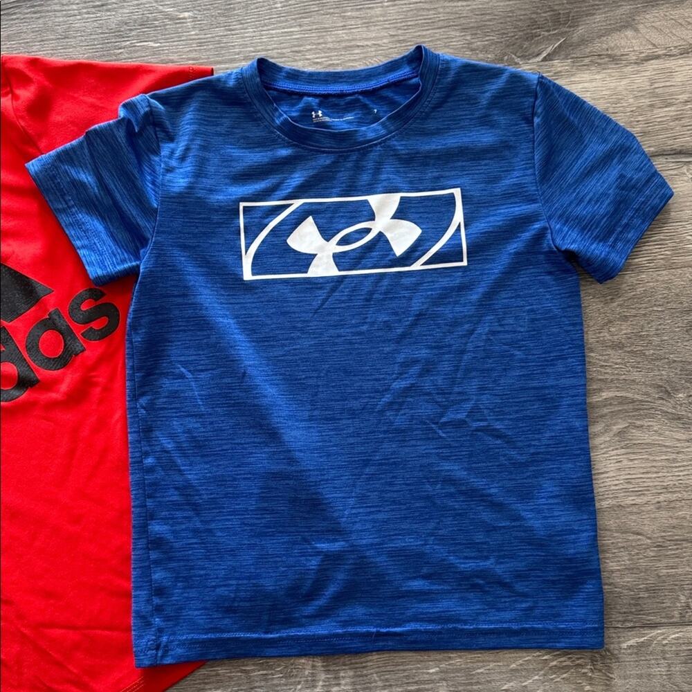 Adidas Red Short Sleeve Shirt and Under Armour blue Shirt Boys Size 7 - Picture 2 of 9